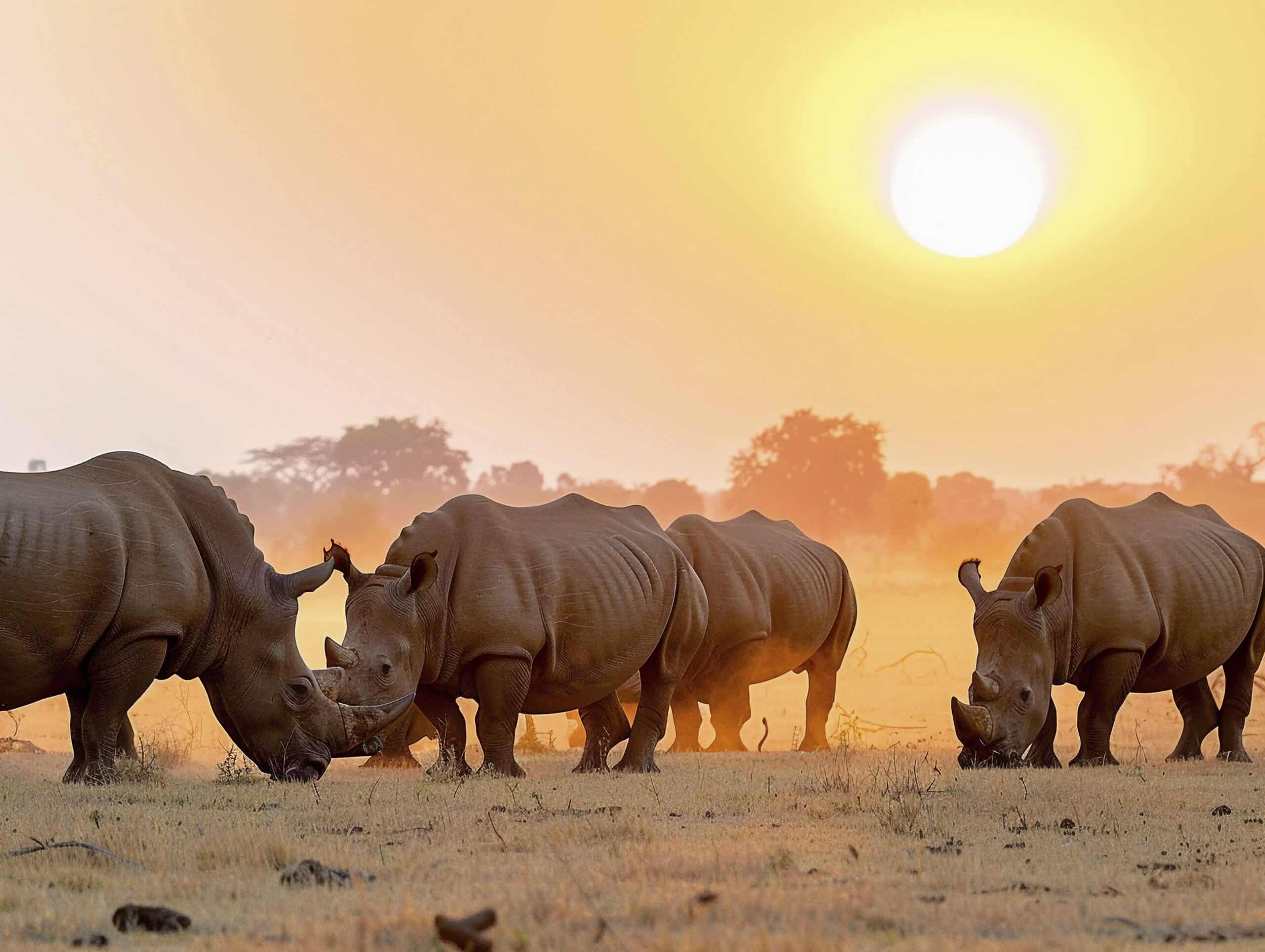 View of wild rhino animal in its natural habitat